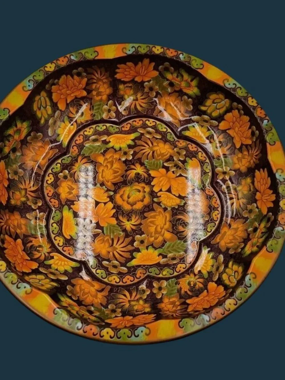 Vintage Daher England 1971 Metal Tin Round Bowl Tray Platter 10 1/4